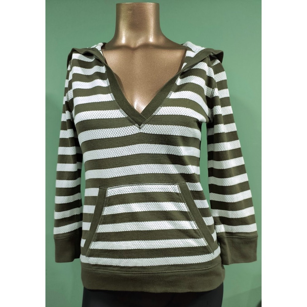 Lauren Active Ralph Lauren Hoodie Olive Green White Striped V-Neck Pullover XS